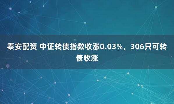 泰安配资 中证转债指数收涨0.03%，306只可转债收涨
